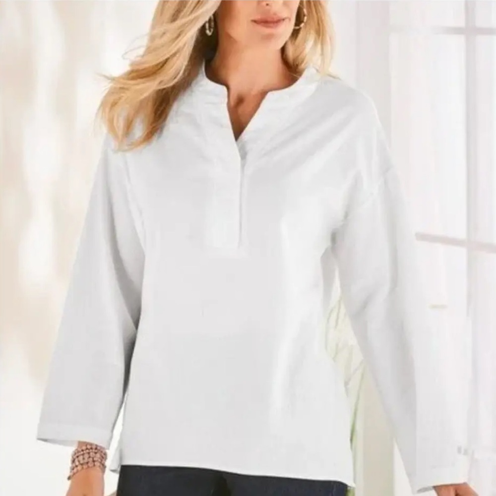 SOFT SURROUNDINGS Cedella Pullover Mandarin Collar Top White Size M NEW